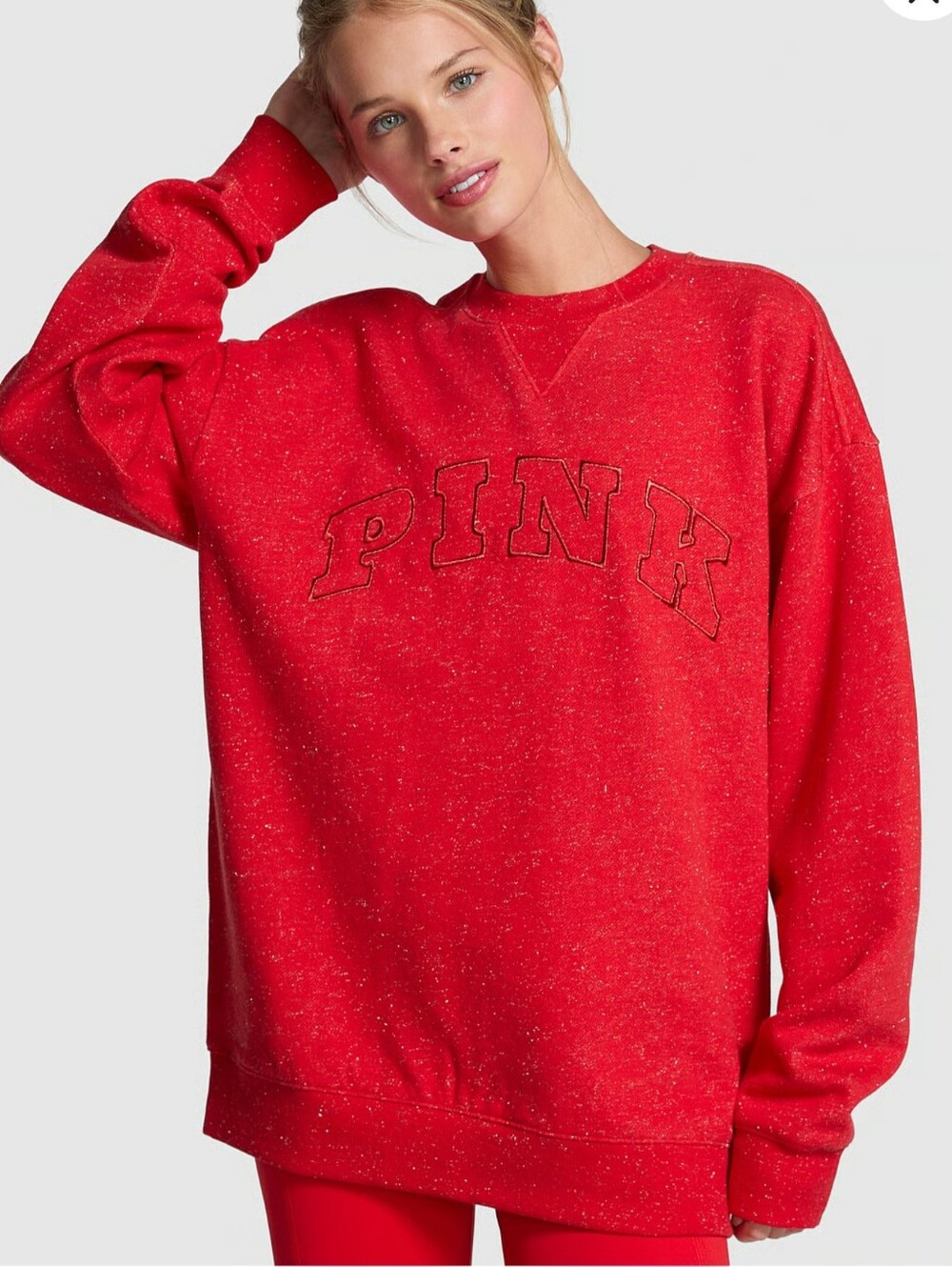 PINK Victoria's Secret Crewneck Sweatshirt - Red Oversized Womens Campus Fleece